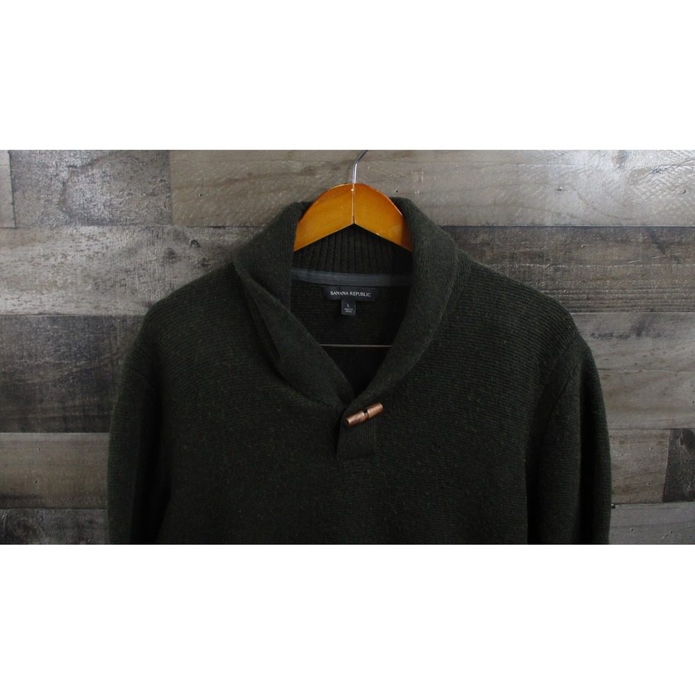 Banana Republic Sweater Mens Large Green Toggle Shawl Collar Merino Wool Blend
